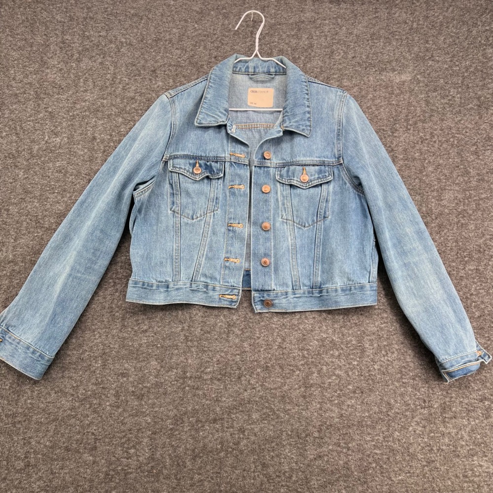 ASOS Denim Womens Light Wash Blue Cropped Trucker Jean Jacket US 10  Cotton